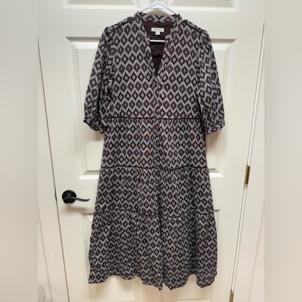 Tecovas Brown and White Patterned Midi Dress